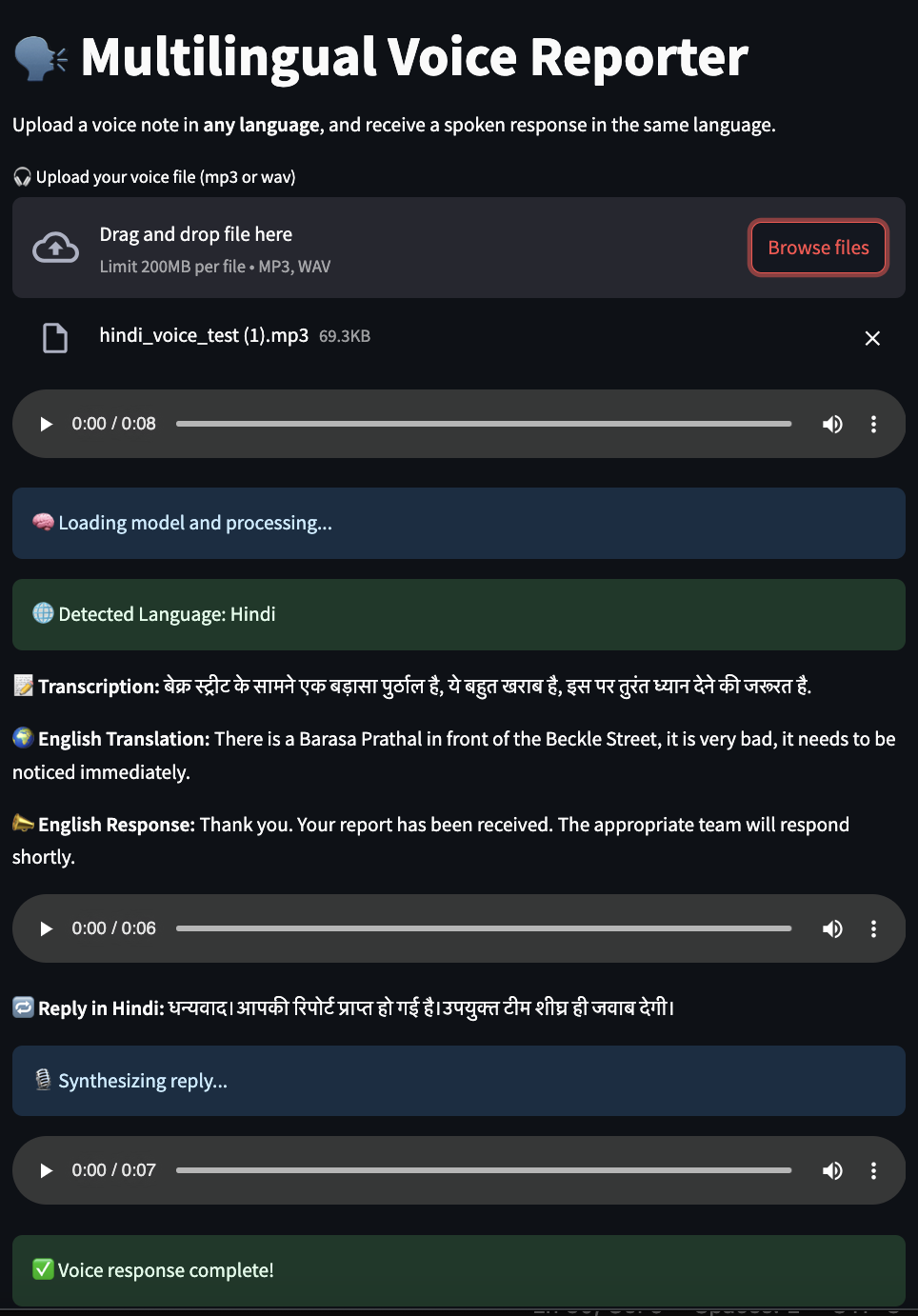 Multilingual Voice Reporting